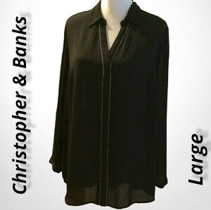 Christopher Banks Tunic Black Semi Sheer L EUC